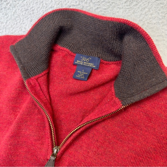 Brooks Brothers Merino Wool Sweater Mens Large Red 1/4 Zip Pullover Wool Jumper - Picture 3 of 11